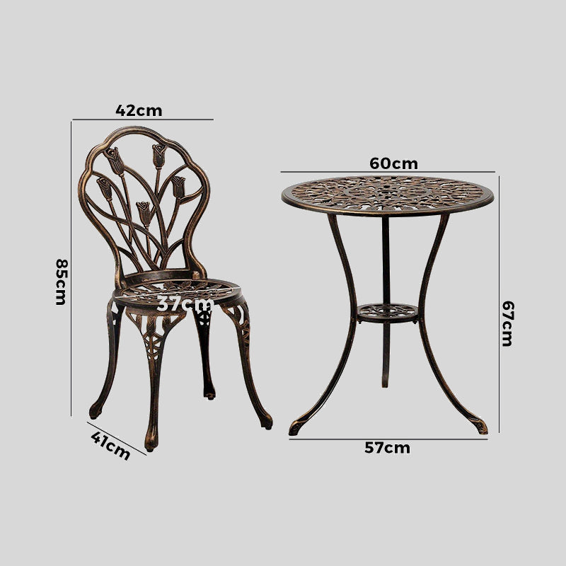 Vintage Cast Aluminum Bistro Set – Outdoor Table and Chairs with Floral Design