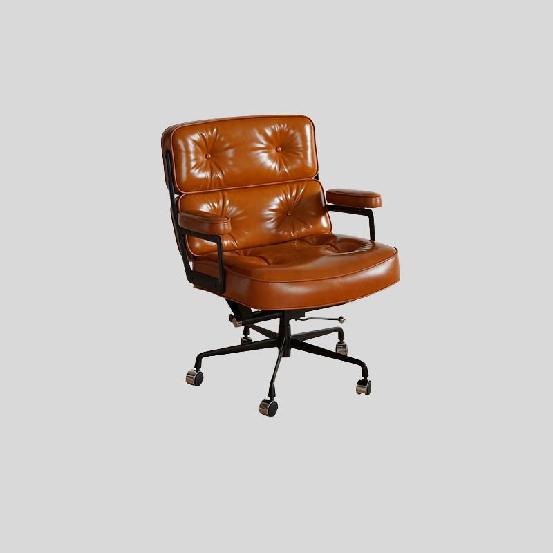 Mid-Century Lobby Chair Executive Office Chair – Adjustable Swivel Leather Desk Chair with Aluminum Base