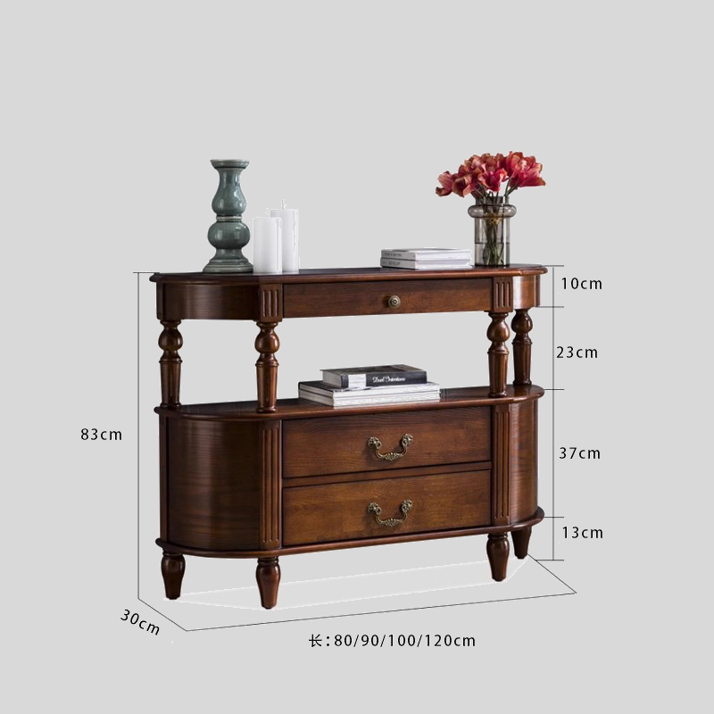 Vintage Solid Wood Console Table with Drawers