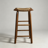 Wabi-Sabi Ash Wood Bar Stool – Woven Rattan or Paper Rope Seat