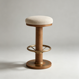Mid-Century Ash Wood Bar Stool – Velvet Seat & Stainless Steel Footrest