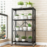 Foldable Metal Storage Shelf with Wheels – 4-Tier Heavy-Duty Rolling Rack for Kitchen, Office, Living Room, or Garage