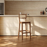 Solid Wood & Hand-Woven Rattan Bar Stool – Indonesian Cane Weave, Multi-Height Options (60/65/72cm)