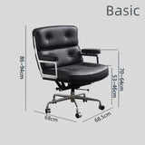 Mid-Century Lobby Chair Executive Office Chair – Adjustable Swivel Leather Desk Chair with Aluminum Base