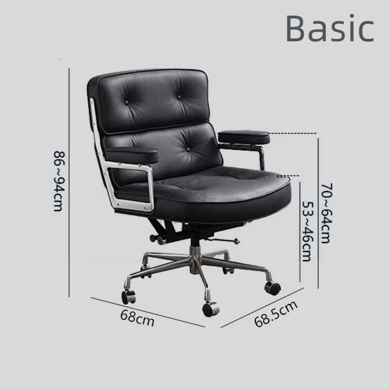 Mid-Century Lobby Chair Executive Office Chair – Adjustable Swivel Leather Desk Chair with Aluminum Base