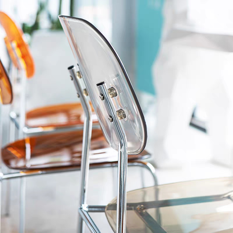 Modern Acrylic Dining Chair with Chrome Legs – Transparent Minimalist Dining or Café Chair