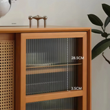 Nordic Pine Wood Sideboard with Rattan & Glass Sliding Doors