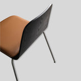 Modern Brown Leather Dining Chair with Sleek Metal Legs