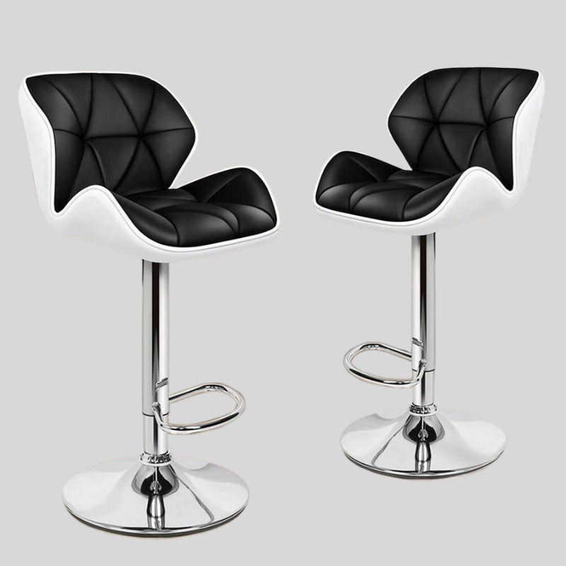 Set of 2 Black Adjustable Swivel Bar Stools - PU Leather with Chrome Base for Kitchen and Bar