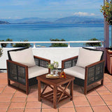 3-Piece Outdoor Acacia Wood Patio Set with Rattan Armchairs and Coffee Table