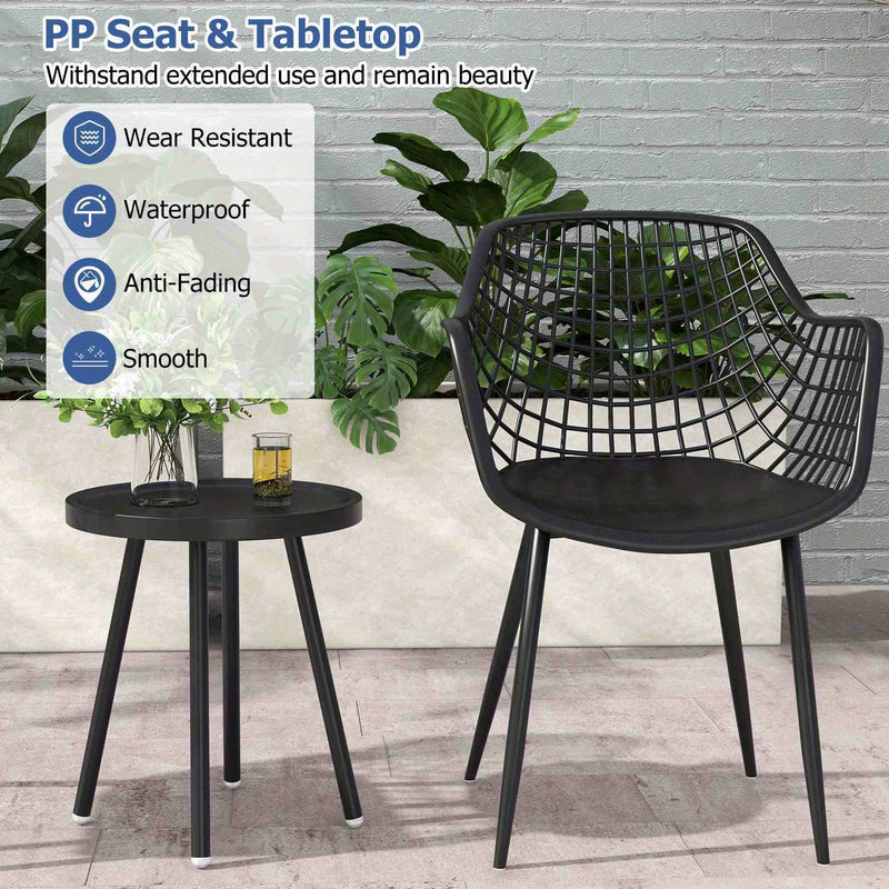 Modern Outdoor Bistro Set with Mesh Design - Durable and Weatherproof 3-Piece Patio Furniture