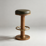 Mid-Century Ash Wood Bar Stool – Velvet Seat & Stainless Steel Footrest