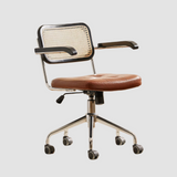 Vintage Chic:  Leather and Chrome Office Chair with Adjustable Height and Comfortable Armrests