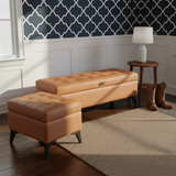 Tufted Faux Leather Storage Ottoman Bench with Handle