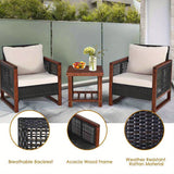 3-Piece Outdoor Acacia Wood Patio Set with Rattan Armchairs and Coffee Table