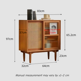 Nordic Pine Wood Sideboard with Rattan & Glass Sliding Doors