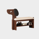 Dog-Shaped Solid Wood Shoe Storage Bench with Leather Cushion | Entryway Seating with Shelves