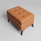 Tufted Faux Leather Storage Ottoman Bench with Handle