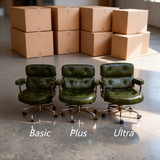 Mid-Century Lobby Chair Executive Office Chair – Adjustable Swivel Leather Desk Chair with Aluminum Base