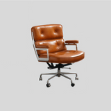 Premium Executive Leather Office Chair - Mid-Century Modern Swivel Desk Chair with Adjustable Height
