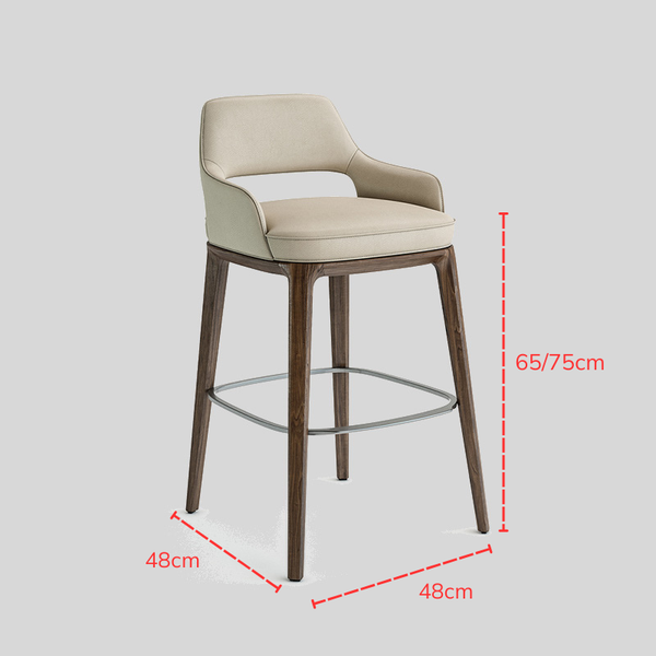 Contemporary Solid Wood Bar Chair with Padded Leather Seat