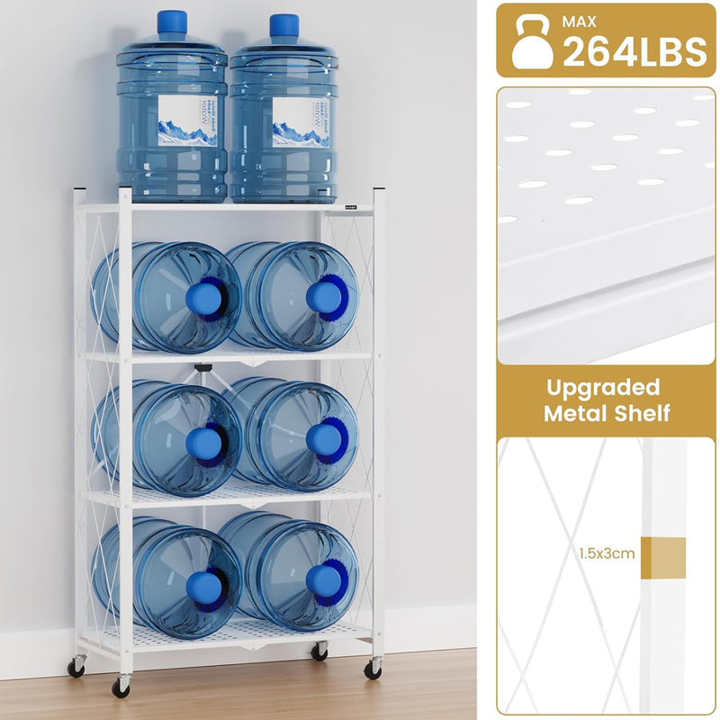 Foldable Metal Storage Shelf with Wheels – 4-Tier Heavy-Duty Rolling Rack for Kitchen, Office, Living Room, or Garage