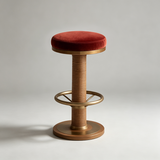 Mid-Century Ash Wood Bar Stool – Velvet Seat & Stainless Steel Footrest