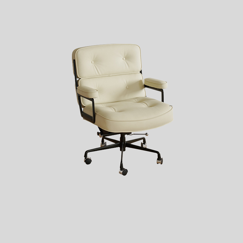 Mid-Century Lobby Chair Executive Office Chair – Adjustable Swivel Leather Desk Chair with Aluminum Base
