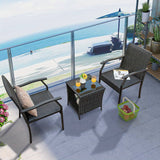 3-Piece Patio Rattan Furniture Set with Armchairs and Glass-Top Table – Outdoor Wicker Bistro Set