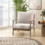 Natural Solid Wood Accent Chair with Thick Cushions - Indoor Lounge Seating