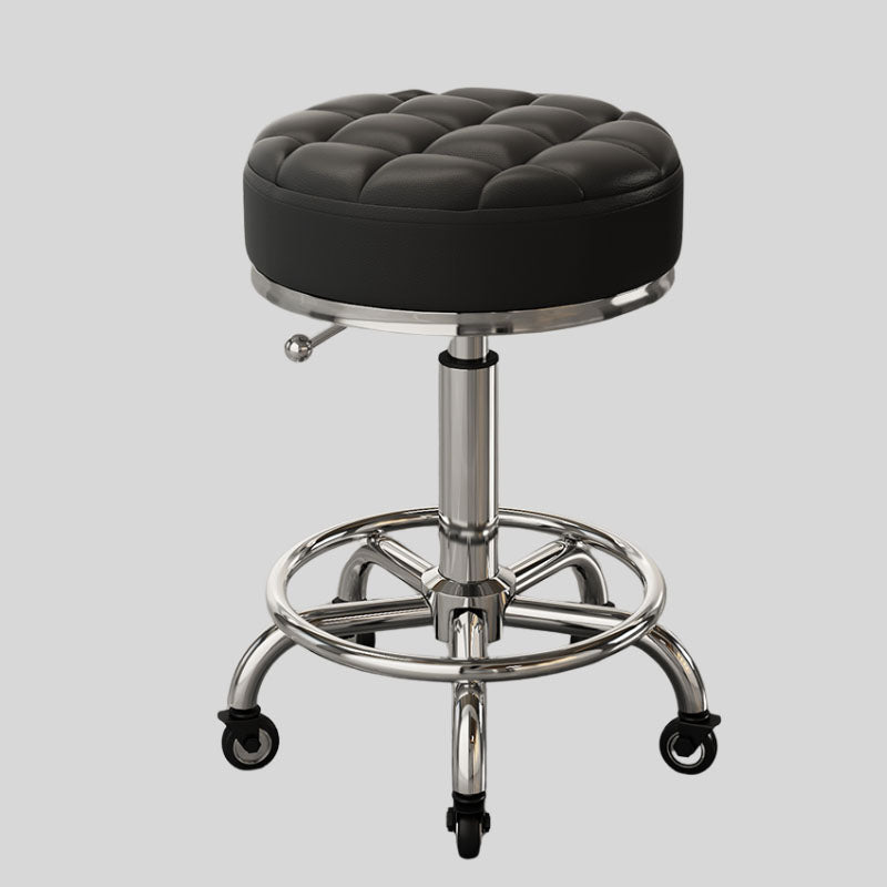 Adjustable Swivel Stools with Gold Metal and Earth Wheels for Beauty Salons and Office - Round Seat Rolling Chair with Steel 5 Claws