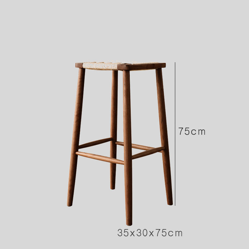 Scandinavian Wooden Bar Stool with Medium Wood Tone and Wicker Seat - Counter Stool