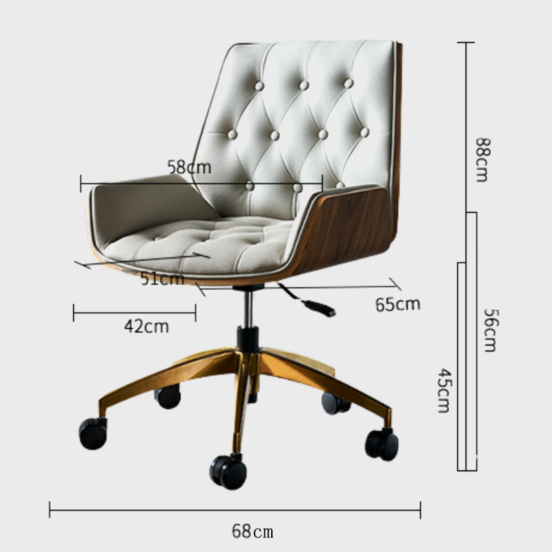 Modern Swivel Desk Chair with Wooden Frame and Gold or Silver Base