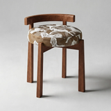 Solid Ash Wood Vanity Stool - Mid-Century Upholstered Seat
