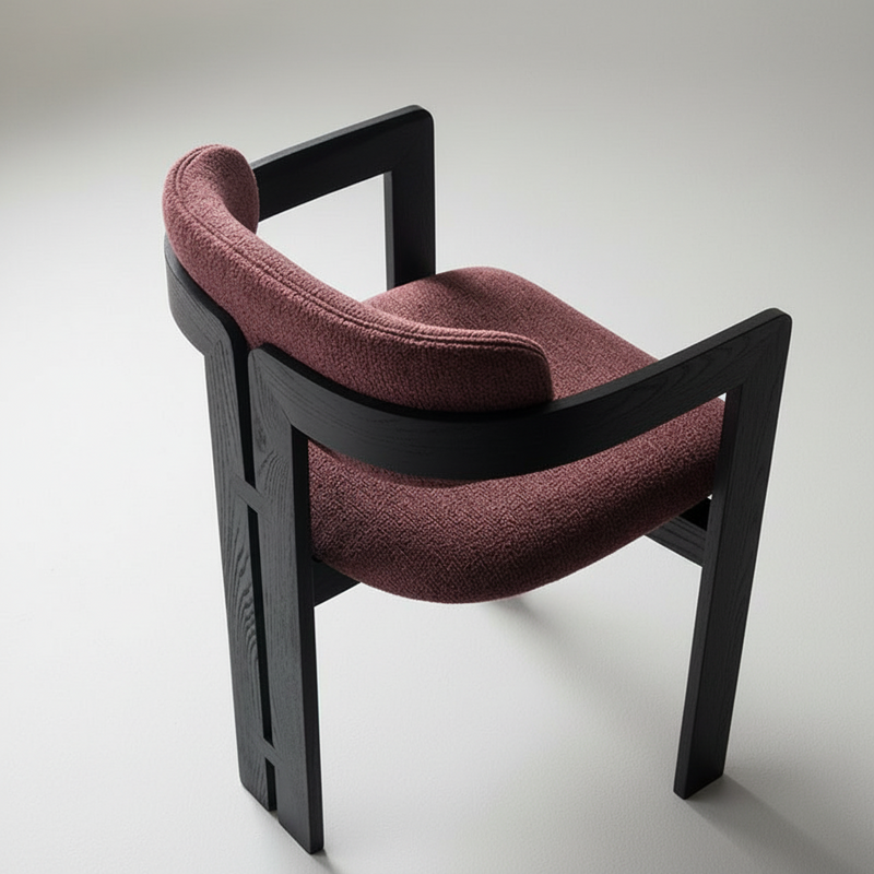 Black Frame Dining Chair with Plush Beige Upholstery and Contemporary Design