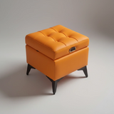 Tufted Faux Leather Storage Ottoman Bench with Handle