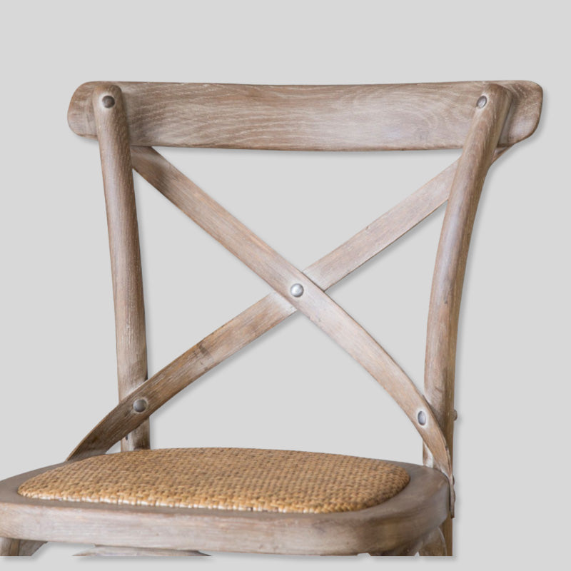 Cross Back Oak Wood & Rattan Barstool