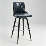 Swivel Bar Stool – Oil-Wax Leather, Metal Frame & Solid Wood Panels