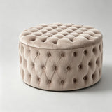 Round Tufted Storage Ottoman – Nordic Velvet Footstool with Hidden Compartment
