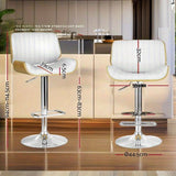 Set of 2 White PU Leather Bar Stools - Adjustable Swivel Counter Height Stools with Wooden Backrest