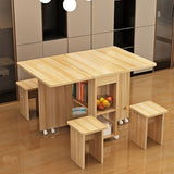 Folding Extendable Dining Table Set with Storage Shelves and 4 Stools