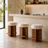 Lambswool Solid Wood Bar Stool – Cream, 65 or 75 cm