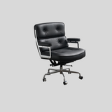 Mid-Century Lobby Chair Executive Office Chair – Adjustable Swivel Leather Desk Chair with Aluminum Base