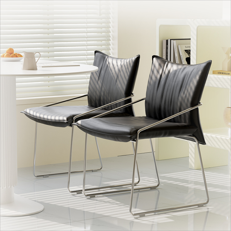 Modern Tech-Leather Dining Chair with Carbon Steel Frame