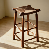 Wabi-Sabi Ash Wood Bar Stool – Woven Rattan or Paper Rope Seat