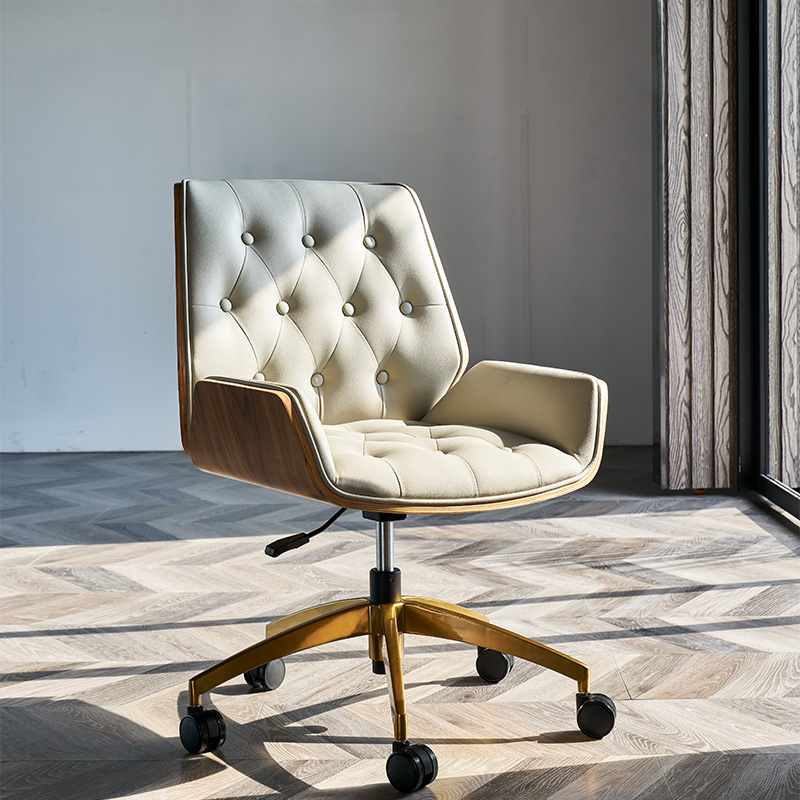 Modern Swivel Desk Chair with Wooden Frame and Gold or Silver Base