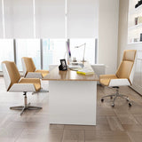 Two-Tone Shell Swivel Chair – Leather Seat, Chrome Base, Casters or Fixed Legs