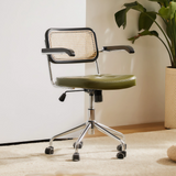 Vintage Chic:  Leather and Chrome Office Chair with Adjustable Height and Comfortable Armrests