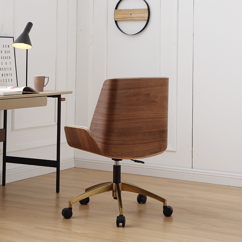 Modern Swivel Desk Chair with Wooden Frame and Gold or Silver Base