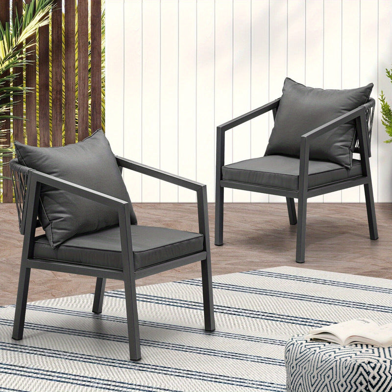 Set of 2 Elegant Rope-Back Outdoor Chairs Modern Outdoor Dining Set